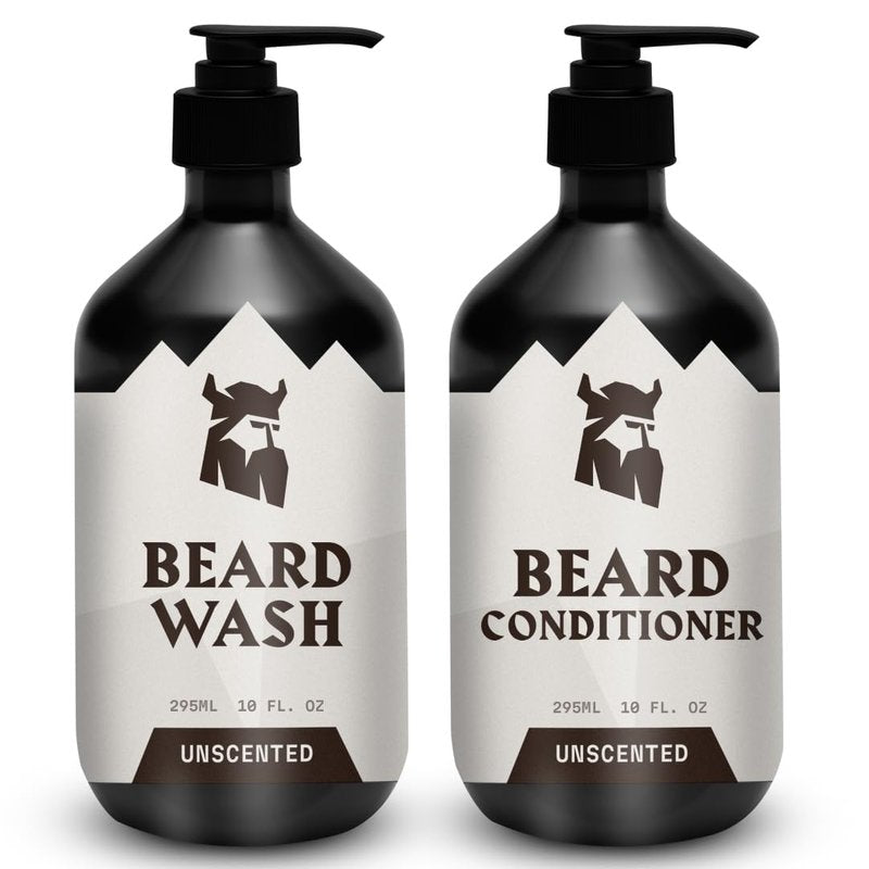 Striking Viking Unscented Beard Wash & Conditioner - 10 Fl Oz, Pack of 2 - Deep Cleansing Oil Formula - Soothing Softener with Jojoba Oil - Itch-Free Gentle Hydration for Beard Care