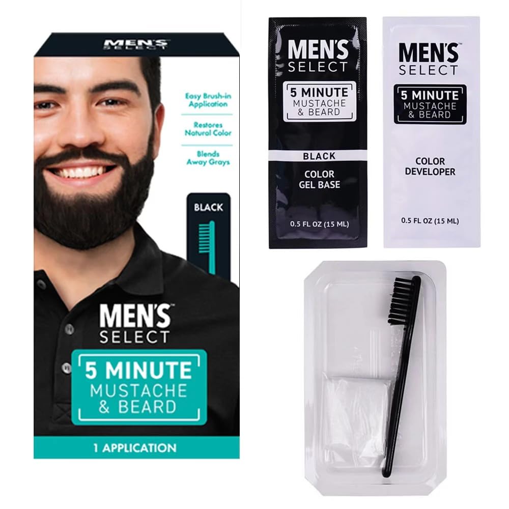 Men’s Beard & Mustache Dye - Black Brush-In Formula with Applicator Brush Included