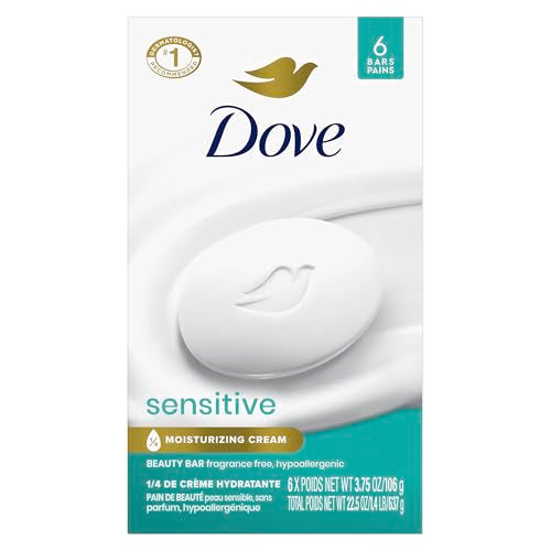 Dove Sensitive Beauty Bar Soap, Fragrance-Free, 6 Bars - 3.75 oz Each