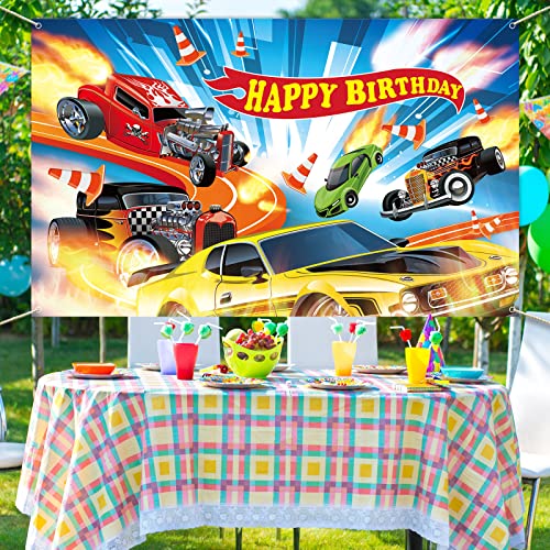 Race Car Birthday Party Backdrop Banner - 6.1x3.6ft for Boys