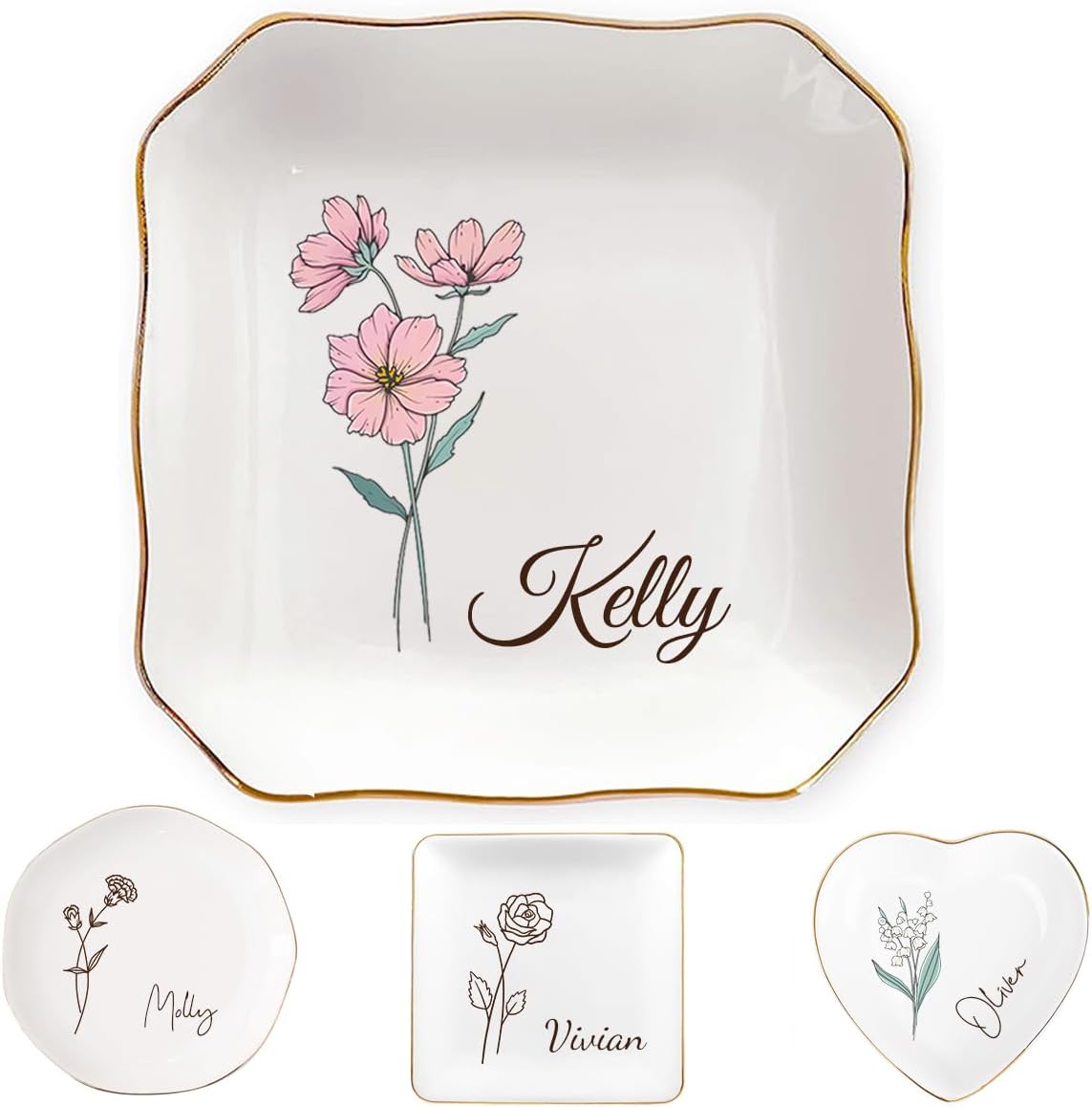 Custom Ceramic Ring Dish - Personalized Jewelry Tray for Name & Birthday | Ideal Gift for Mothers Day & Bridesmaids