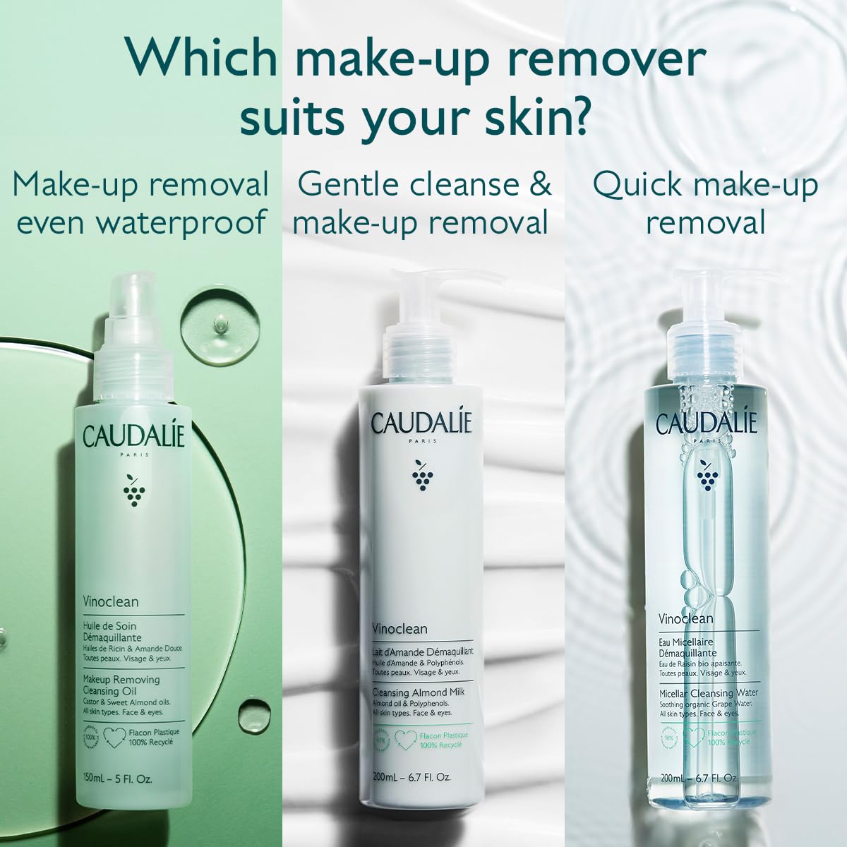 Caudalie Vinoclean Makeup Removing Cleansing Oil, Travel-Size Waterproof Makeup Remover - 75 mL