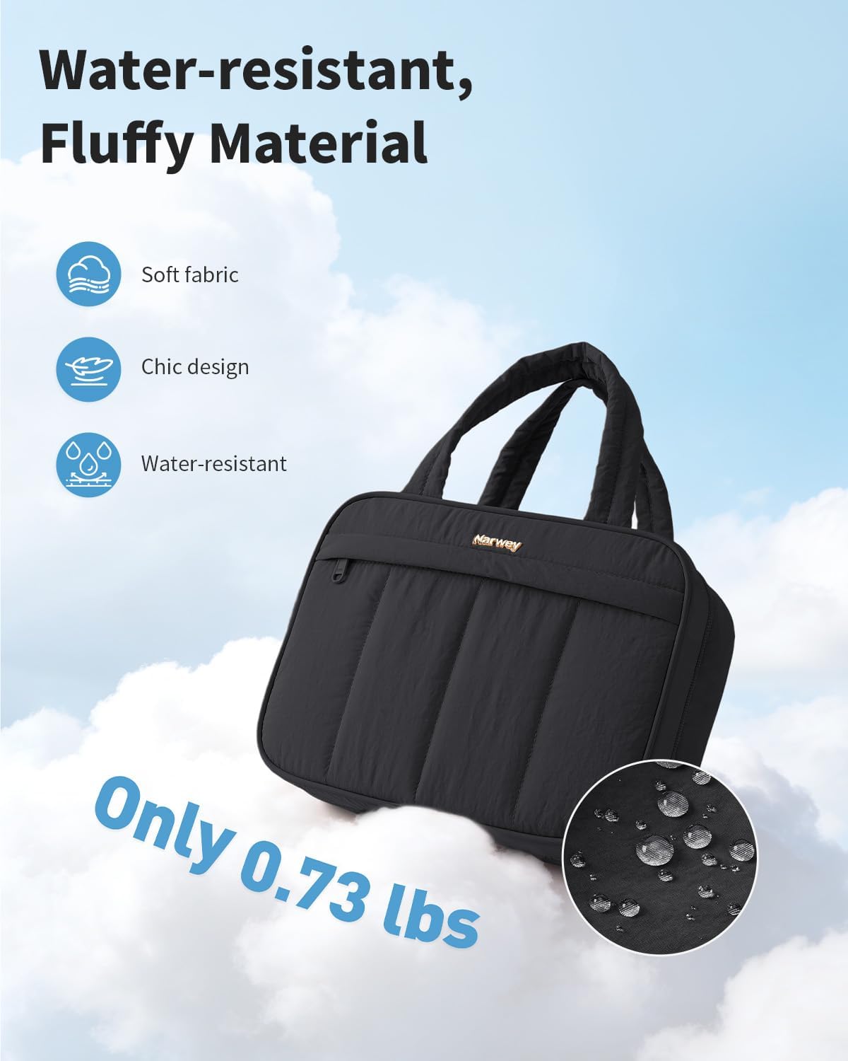 Hanging Travel Toiletry Bag for Women - Quilted Makeup Organizer with Handle | Portable Black Bathroom Bag