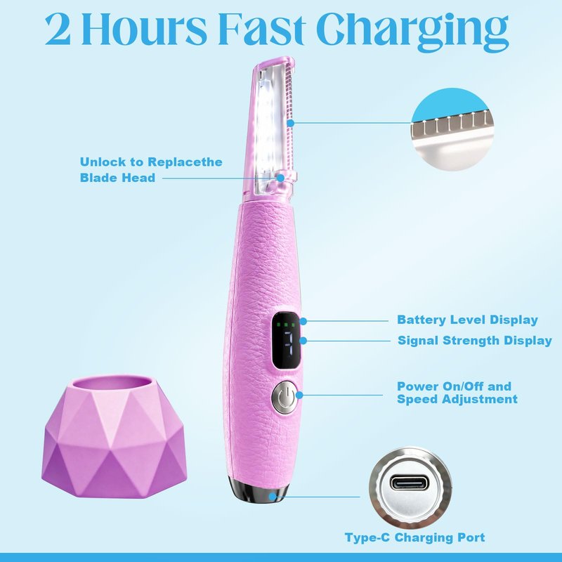 Sonic Smooth Dermaplane Razor for Women Face with 12 Refill Blades, Dermaplaning Tools for Peach Fuzz & Exfoliation, Eyebrow & Face Hair Remover,3 peeds,LED, Rechargeable Dermaplane Razor,Pink
