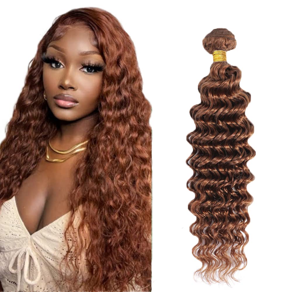 #30 Brown Bundles Deep Wave Bundles Human Hair 34 Inch Light Brown Deep Wave Bundle Unprocessed Brazilian Virgin Weave Hair 1 Bundle 50 Gram Per Bundle