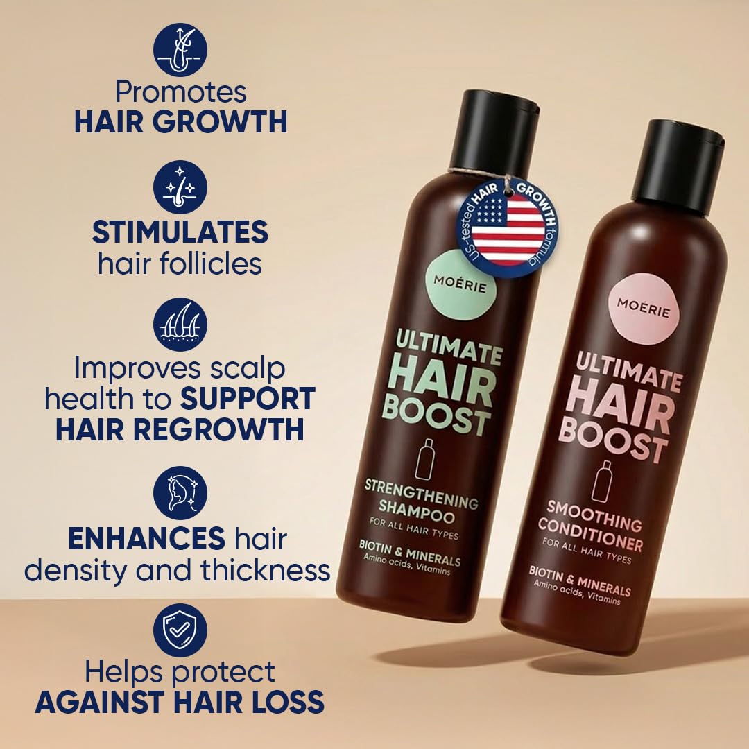 Moerie Hair Growth Shampoo and Conditioner for Women and Men, Hair Loss Solution with Biotin and Rosemary, Thickening Shampoo and Conditioner for Thinning Hair – Promotes Regrowth, Double Set