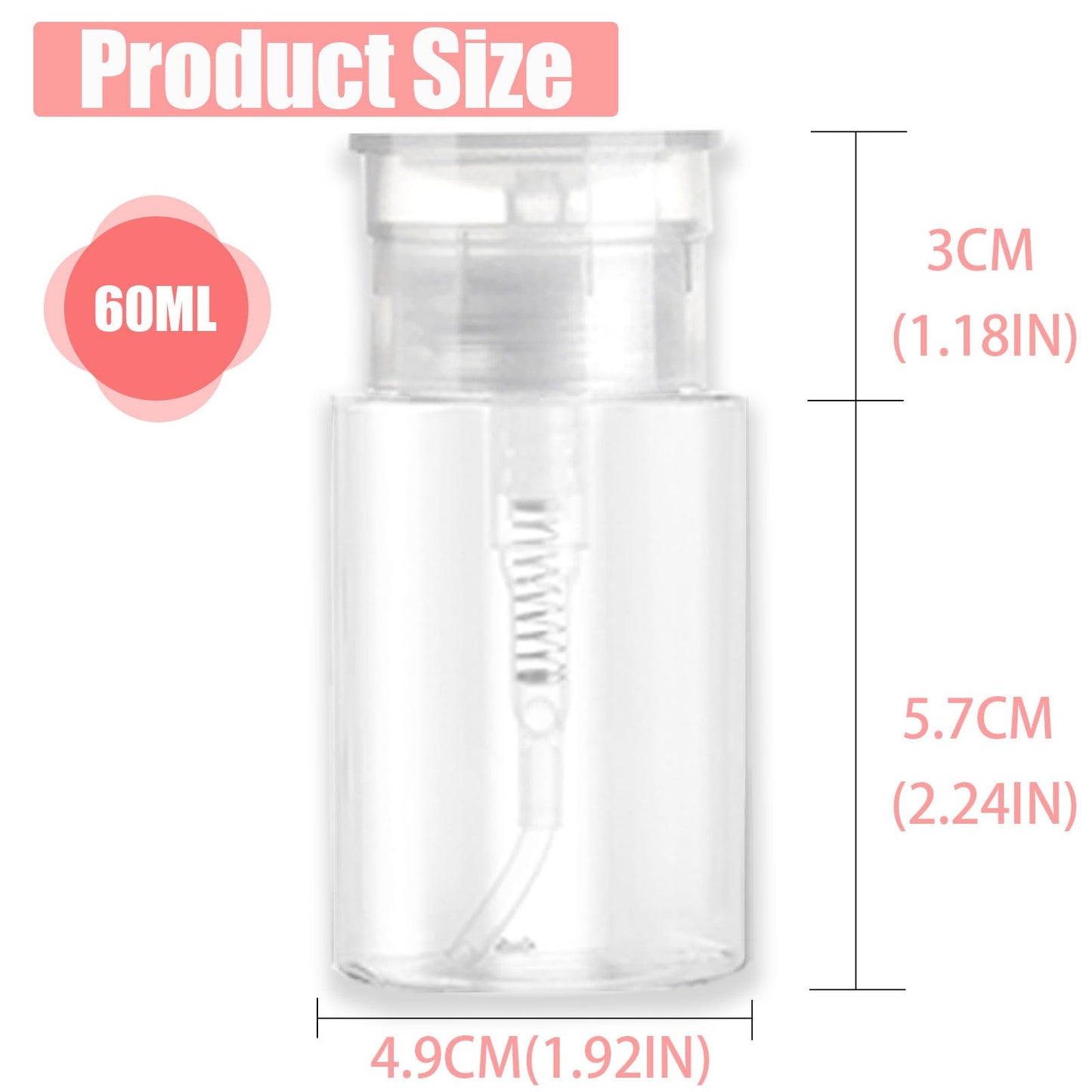 3 Pack Push Down Pump Dispenser with 6 Labels, Empty Push Top Bottles for Nail Polish, Makeup Remover, Micellar Water, Essence, Dish & Facial Toner, 2oz/60ml