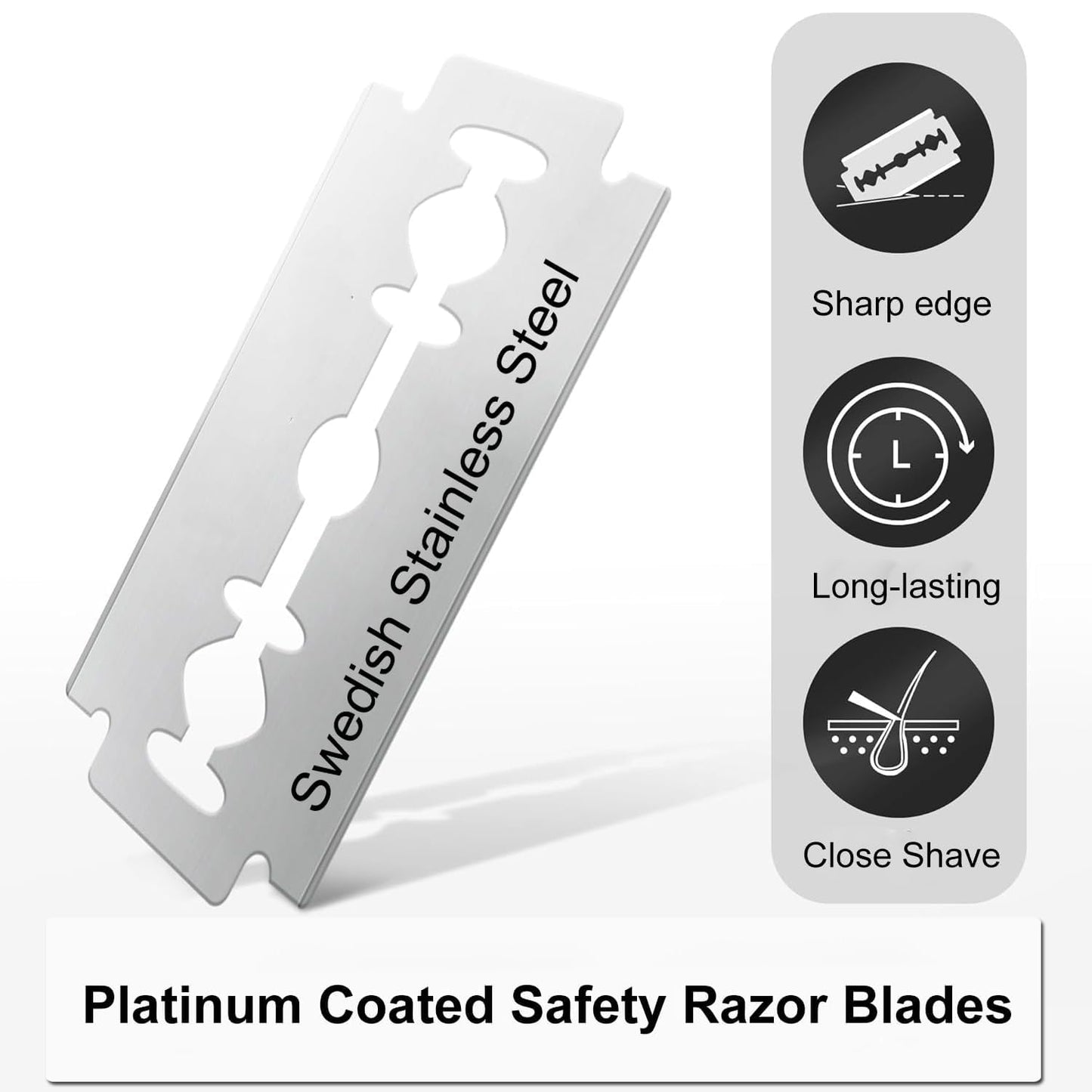 Double Edge Safety Razor with 10 Blades and Stand, Single Blade Razors for Men and Women, Long and Heavy Duty Stainless Steel Handle, Smooth Close Gentle Shave, Rose Gold