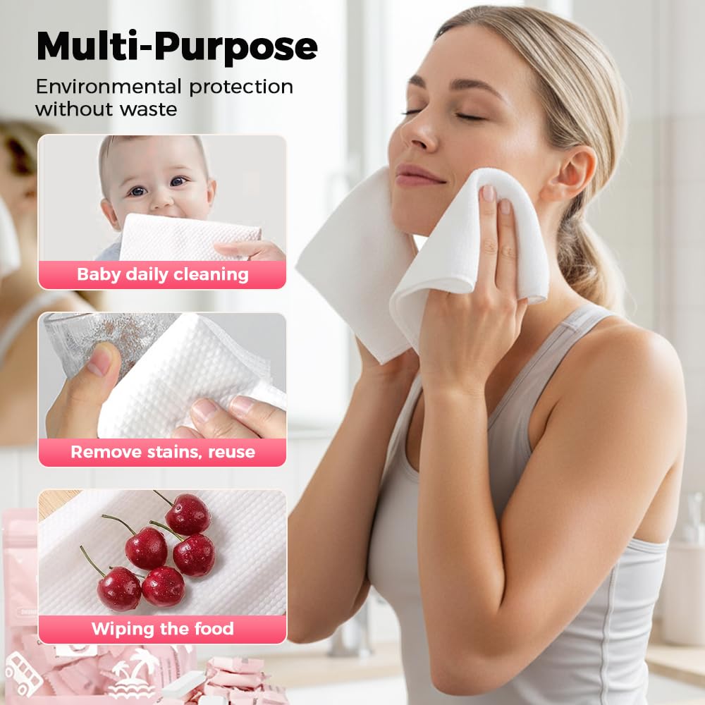 Spwejsr Compressed Towels Tablets, 30/60 Pcs Disposable Cotton Coin Tissue, Portable for Travel Camping Hiking, Soft Large Size Washcloth for Outdoor Sports Beauty Salon (Pink, 1 Set (30 Piece))