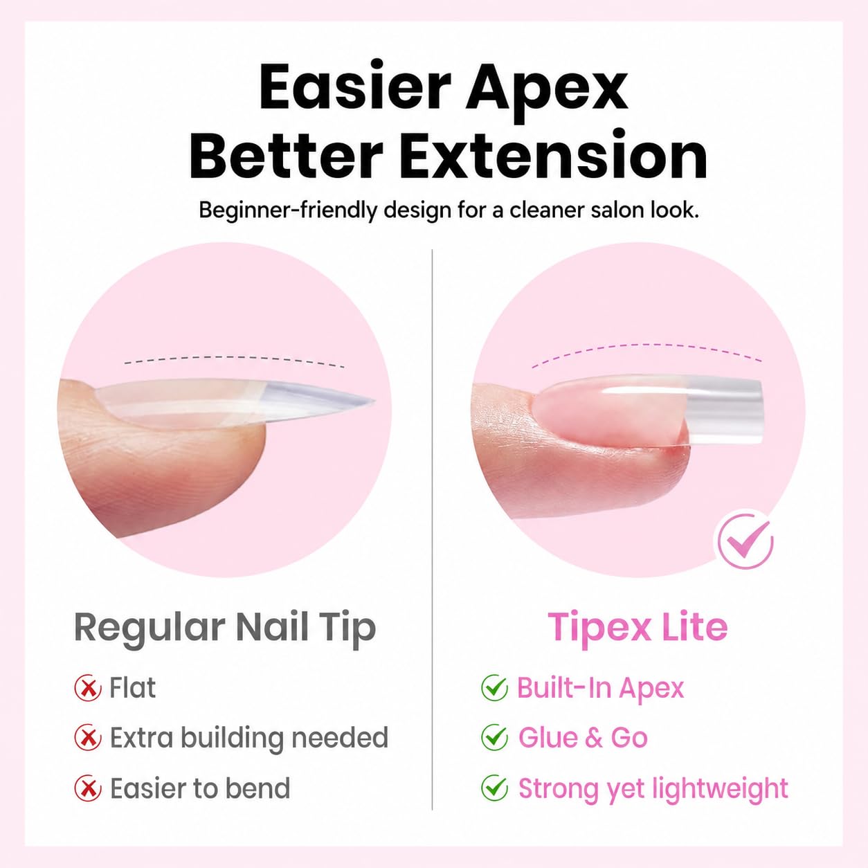 Beetles Tipex Lite Instant Apex Nail Tips, Short Square, No Builder Gel Needed, 16 Sizes 00-14 for DIY Salon-look Extensions