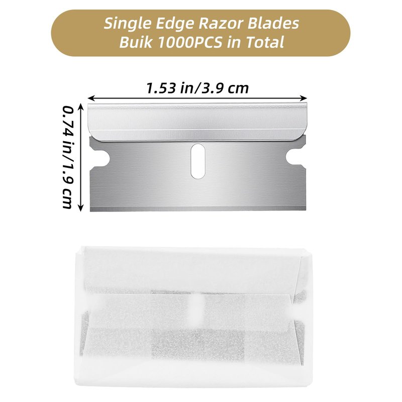 Ckhoid 1000 Pcs Single Edge Razor Blades, Industrial Scraper Razor Blades Safety Straight Edge Replacement Scrapers Box Cutter Blades for Removing Labels Decals Stickers Old Paint Glass Paint Scraper