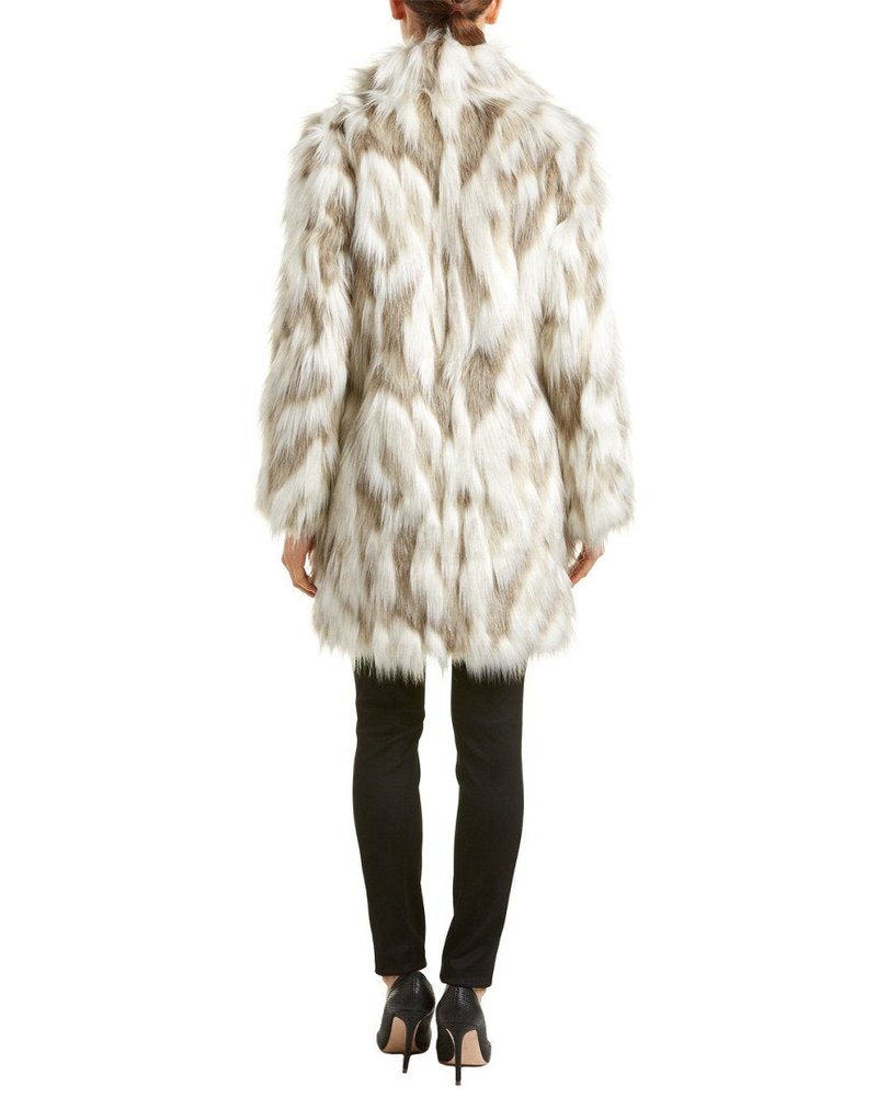 TAHARI Women's Maxi Puffer Coat, Attached Bib, Faux Fur Hood Trim, Hand Warmer Pockets, Long Puffer Coat, Brwn-Wht, Large