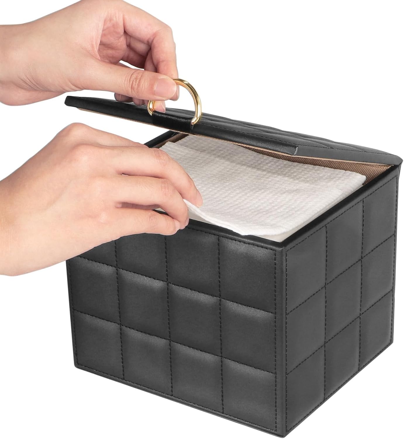 Disposable Face Towel Holder Box - White PU Leather Organizer for XL Clean Skin Towels | Bathroom Storage Solution