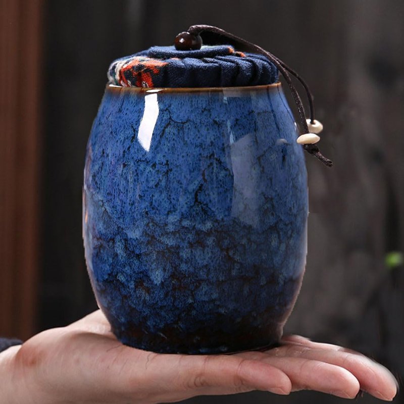 Angoily Kiln Tea Tea Jar Household Container Multi-function Canister Kitchen Holder Leaves Canister Loose Container Storage Jar Sealed Storage Pot (Blue)