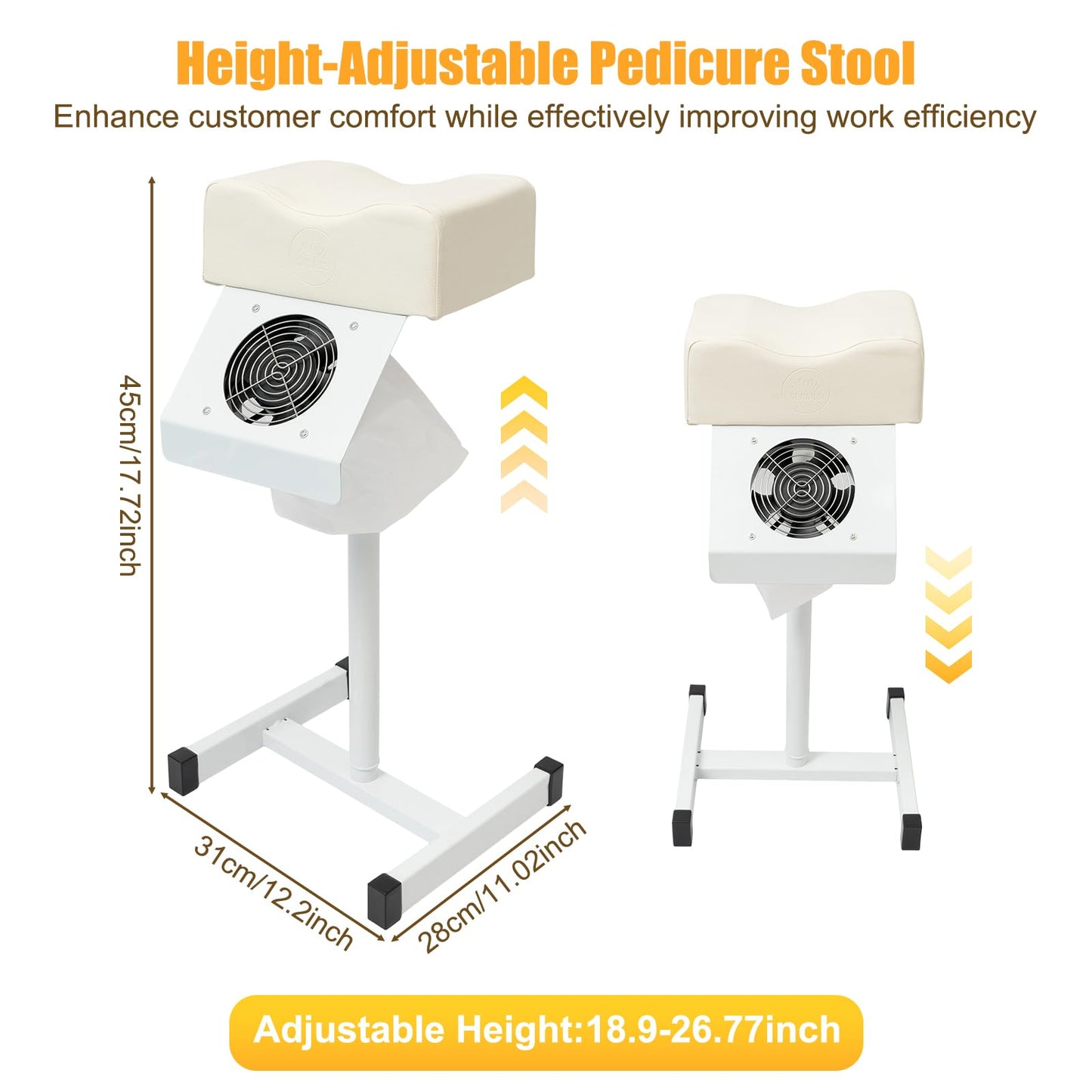 choayun Pedicure Foot Stool Stand, Height Adjustable Pedicure Manicure Footrest with Dust Extractor Fan & Bag, Non-Slip Pedicure Chair for Foot Massage Nail Beauty Salon Spa Tattoo (White)