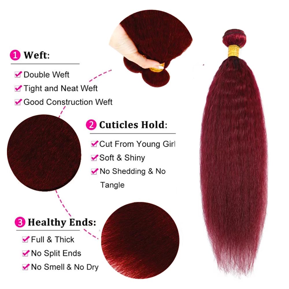 Burgundy Bundles Human Hair Burgundy Kinky Straight Bundles 18 18 18 inch Red Human Hair Bundle