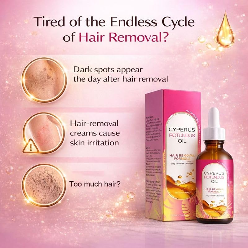 Cyperus Rotundus Hair Removal Oil - Natural Hair Growth Inhibitor with Jojoba & Aloe Vera | Moisturizing Body Oil for Men & Women