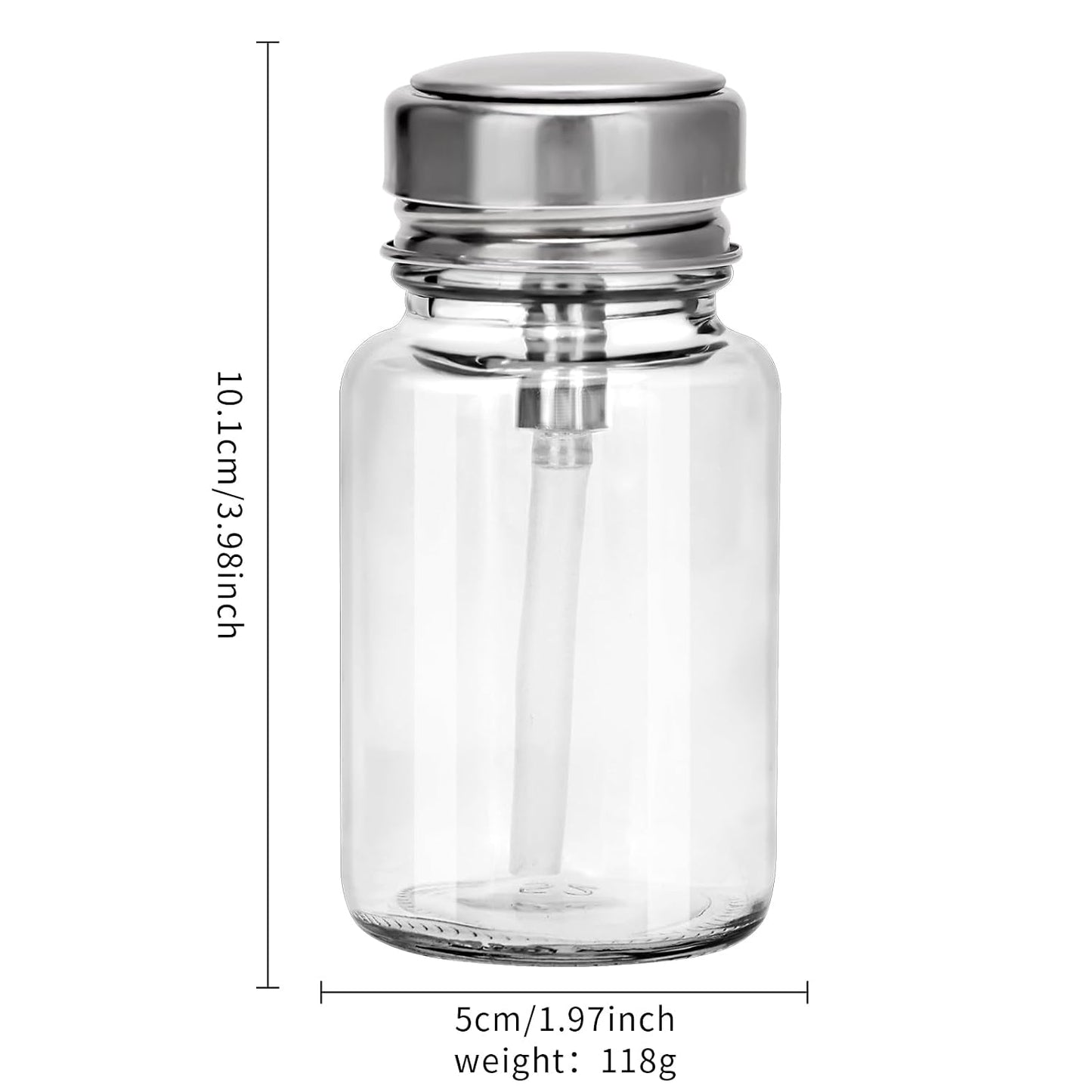 Cylindrical Glass Pump Dispenser Bottle - 100ML Clear Container for Nail Polish & Makeup Remover
