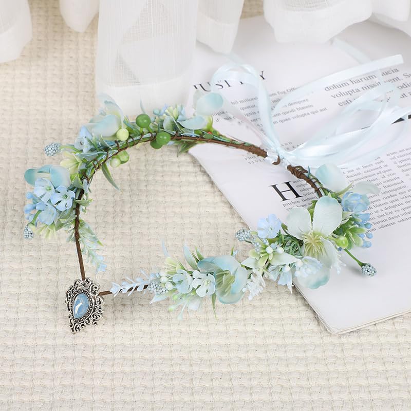 Vivivalue Boho Floral Crown Headband with Ribbon for Wedding and Costume