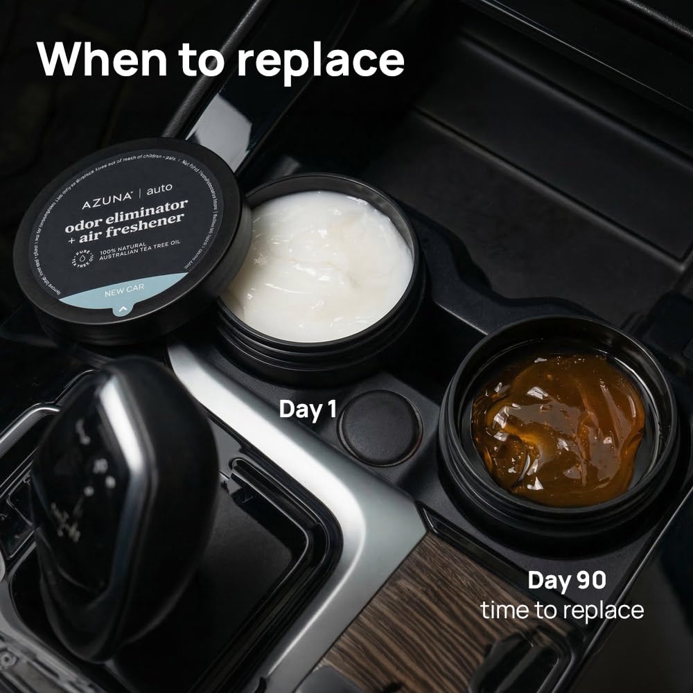 Azuna Car Air Freshener & Auto Odor Eliminator Pods Trio | New Car Scent | Plant Powered by 100% Australian Tea Tree Oil | Long Lasting and No harsh chemicals | Made in USA | 3 Pack of 2oz Pods