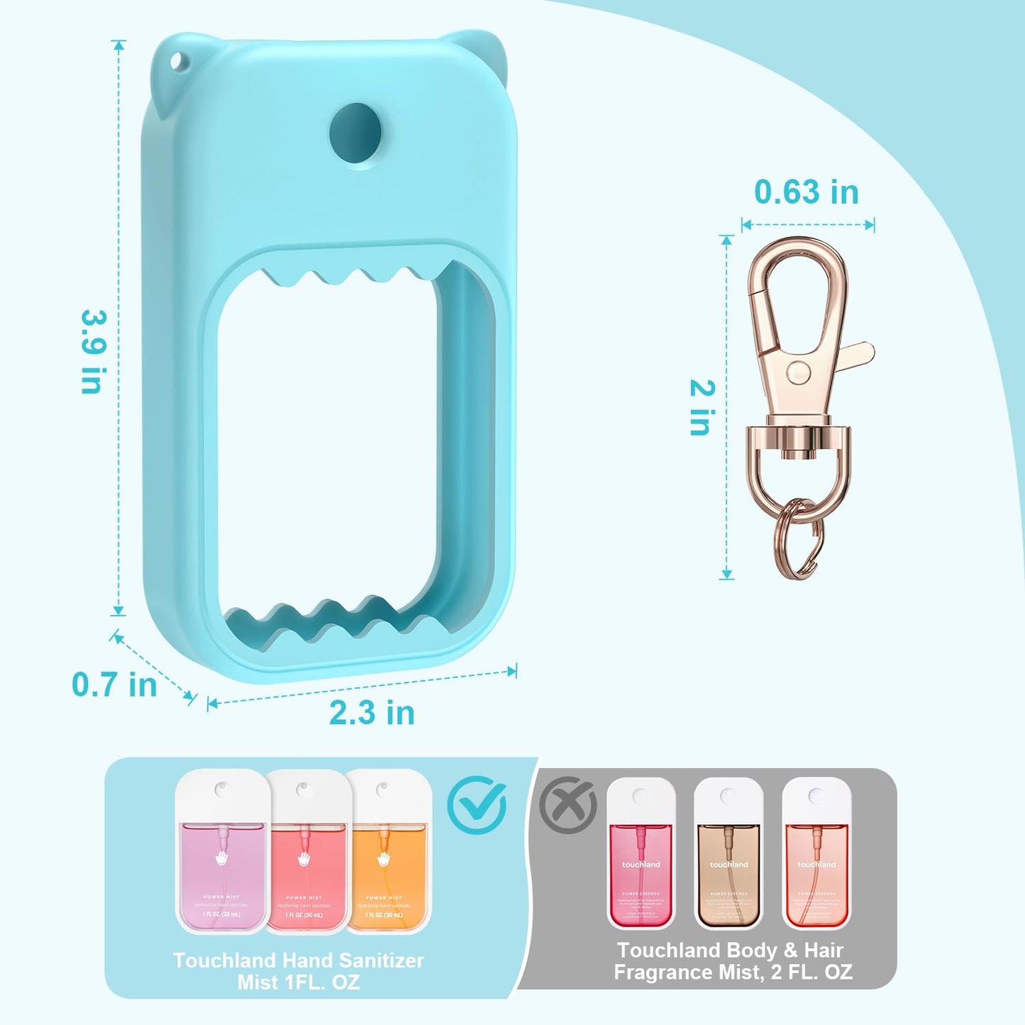 Hand Sanitizer Spray Case for Touchland Silicone Touchland Case Keychain Cute Hand Sanitizer Holder Keychain Compatible with Touch land Power Mist Gentle/Glow Mist, Blue