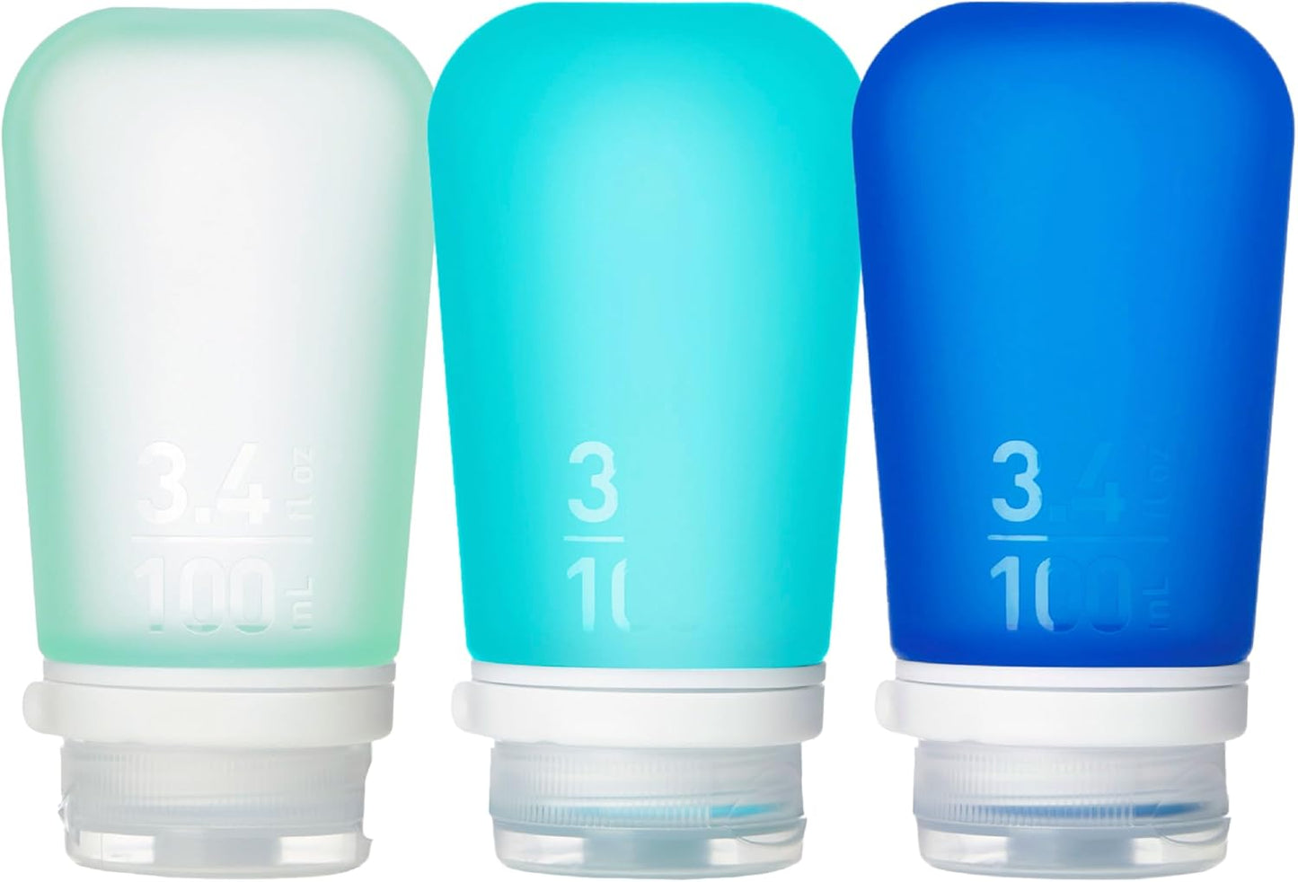 GoToob+ Travel Bottles - Silicone Leak-Proof Toiletry Tubes | 3-Pack Small (1.7 fl oz) - Clear/Green/Blue