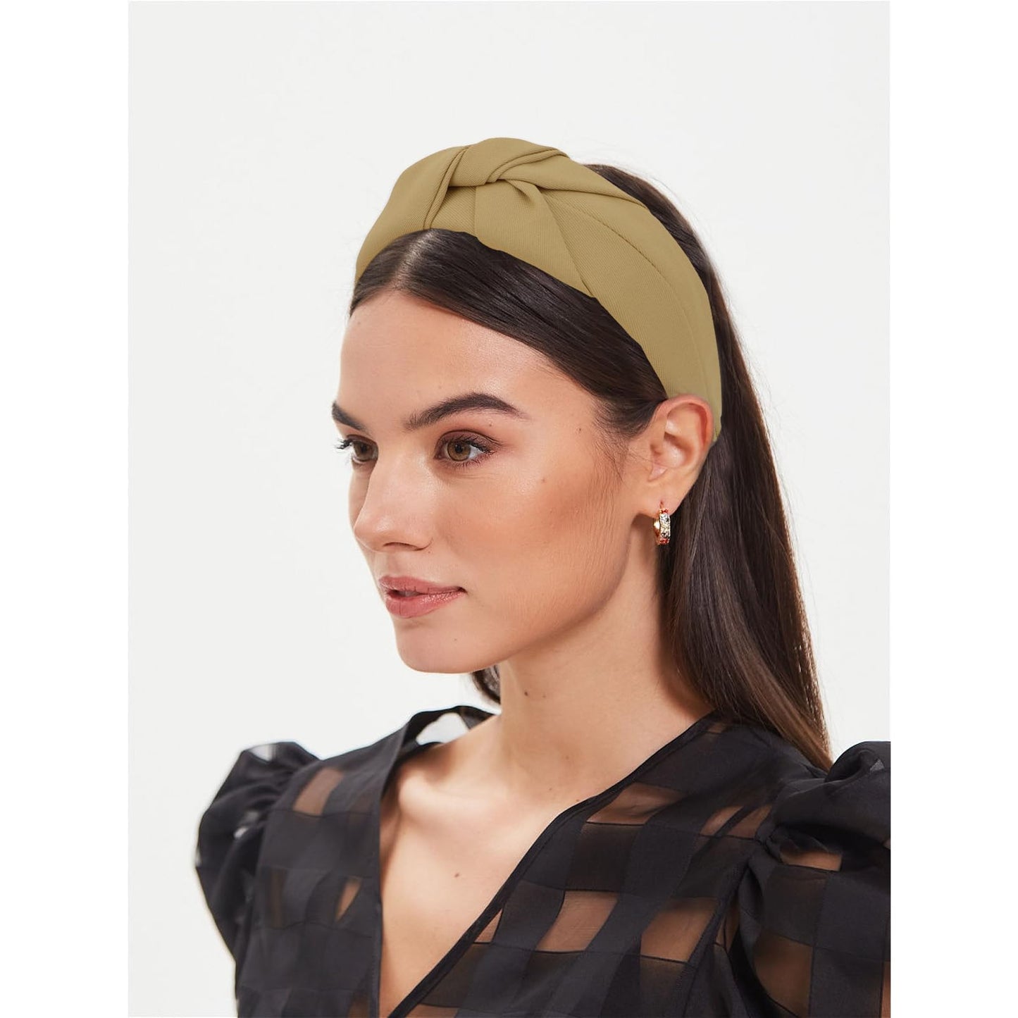 Amariver Khaki Headband Knotted Wide Headband for Women Top Knot Hair Band Non-slip Head Band Soft Fashion Hair Accessories for Women Girls