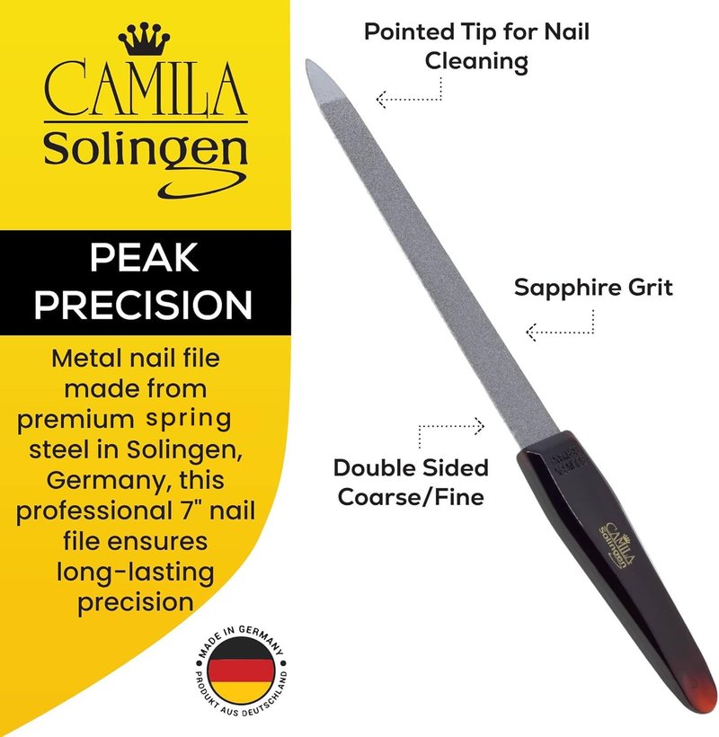 Camila Solingen CS19 Sapphire Metal Nail File for Natural Nails Fingernail and Toenail Care, 8" Double Sided Coarse and Fine for Manicure and Pedicure