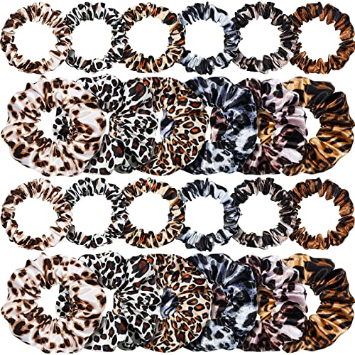 Willbond 24 Pcs Bright Colors Leopard Satin Hair Scrunchies