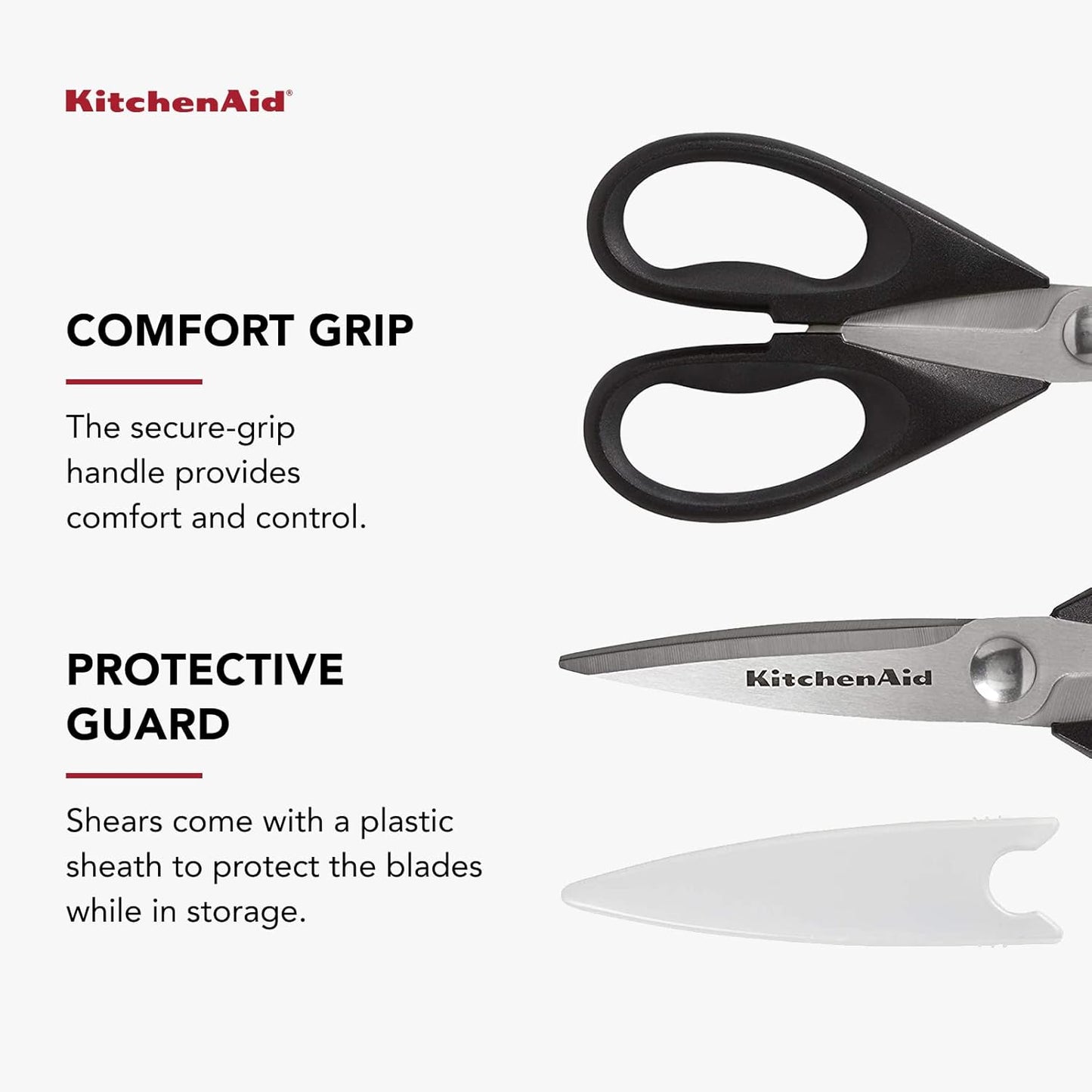 KitchenAid Kitchen Shears - Durable Stainless Steel Scissors with Soft Grip Handle | 8.72 Inch, Black