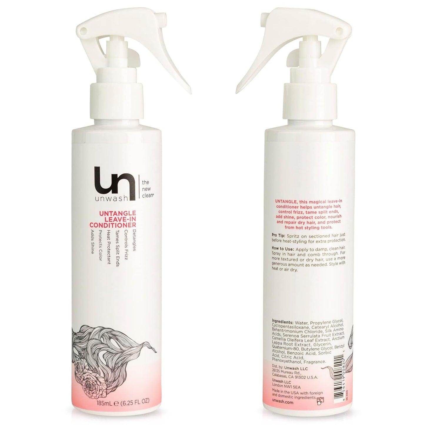 Unwash Untangle Leave-In Conditioner Spray - Detangles, Controls Frizz, Heat Protection, Vegan - 6.25 fl oz