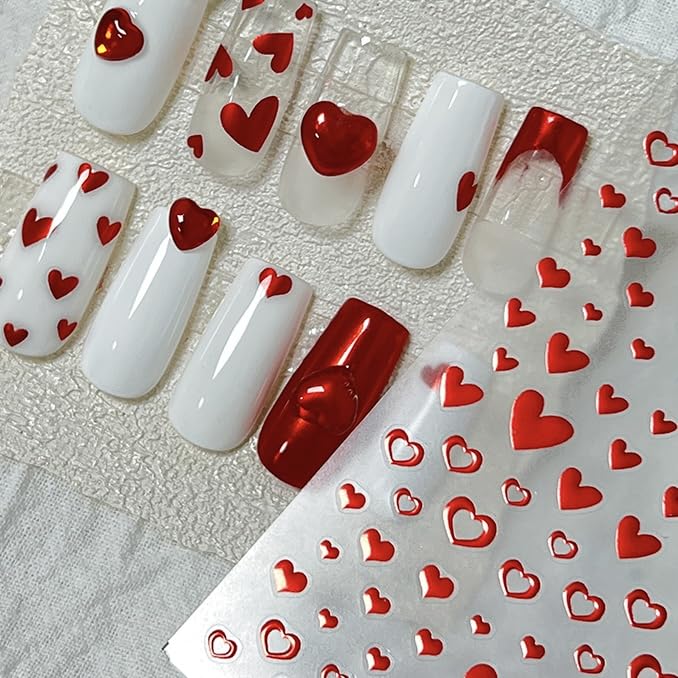 Phuryllic Valentine’s Day Red Heart 3D Nail Stickers & Charms - Love Heart