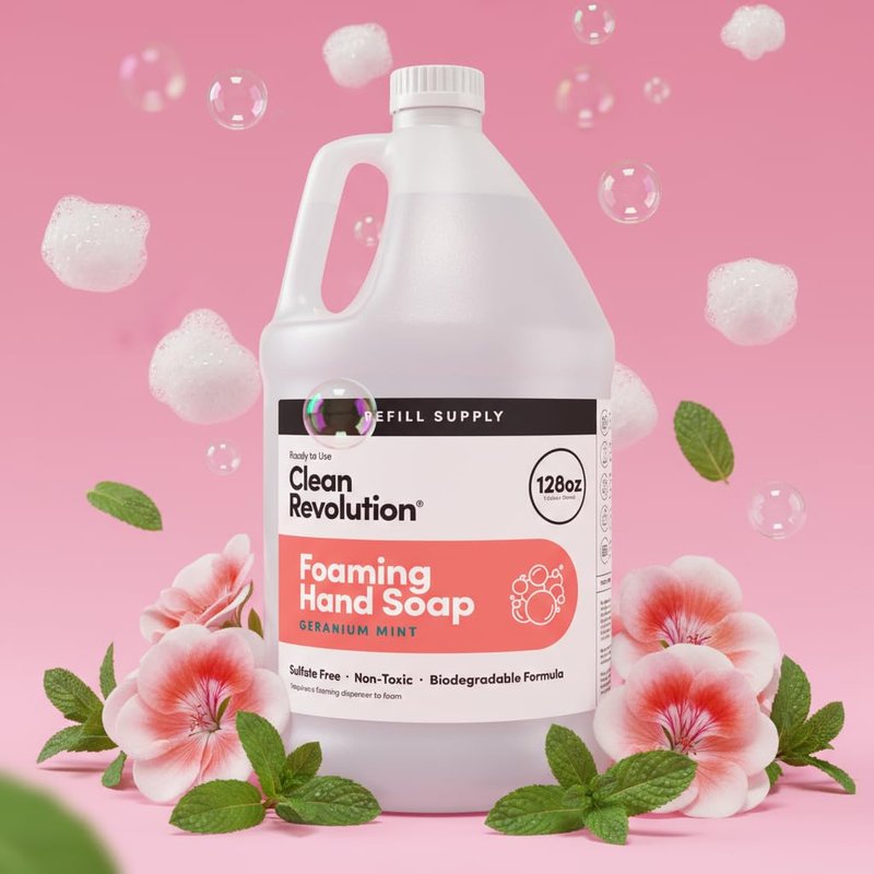Foaming Hand Soap - Gentle & Moisturizing with Essential Oils | Geranium Mint, 128 Fl Oz