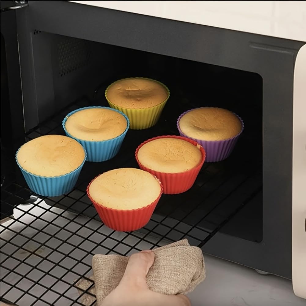 12Pcs Silicone Baking Cup,Non-Stick Cupcake Liners,Reusable Round Cupcake Molds
