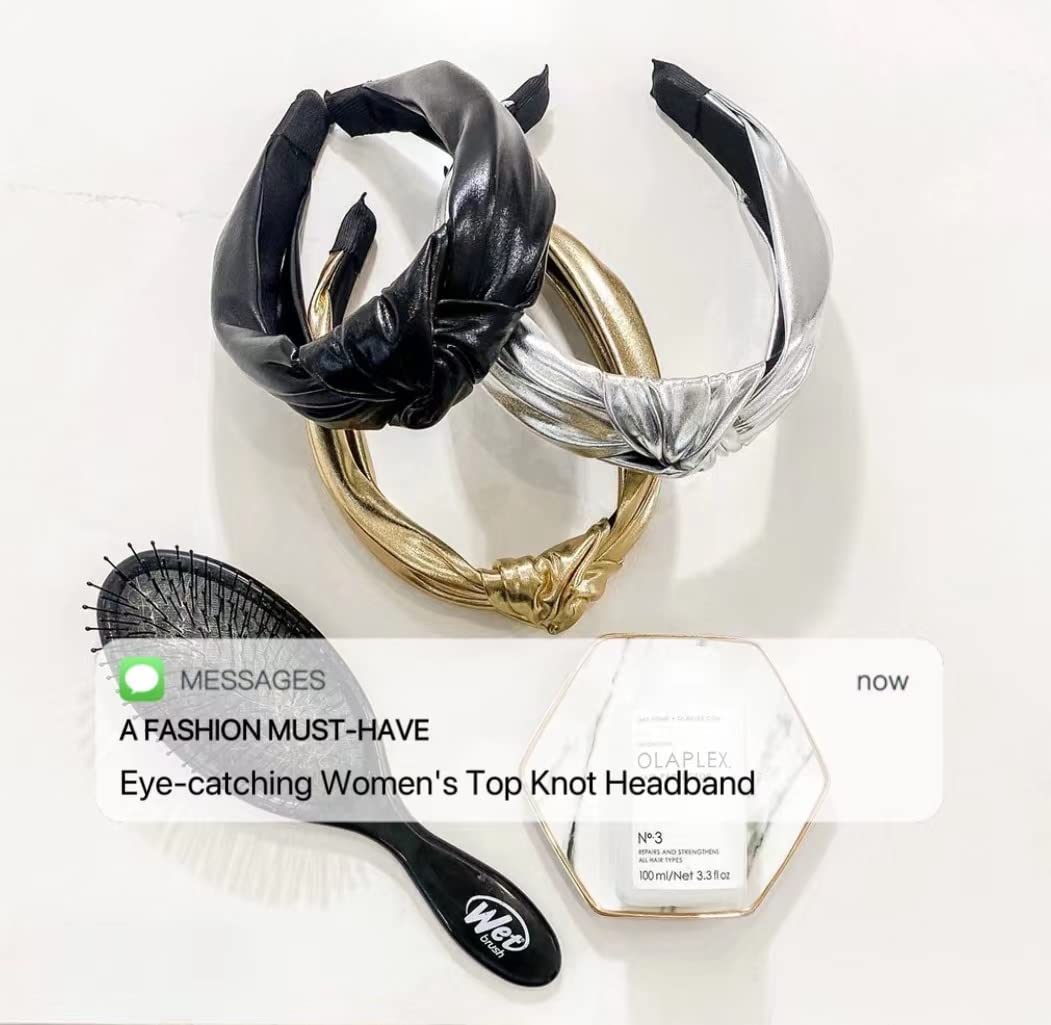 Huachi Knotted Headbands for Women Black, Leather Headbands with Knots Cute Womens Head Bands knotted, Fashion Headband for Women Top Knot Headband for Girls
