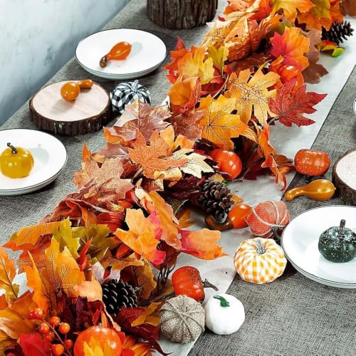 Handic 3 Pack Fall Maple Leaf Garland - 5.9ft Each for Thanksgiving Decor