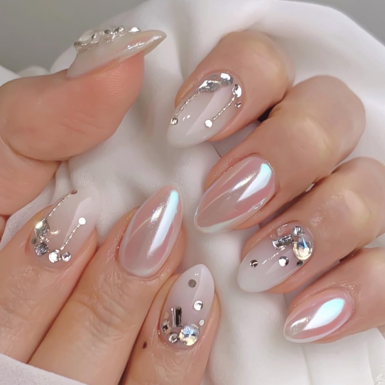 Almond Press-On Nails - Ombre Purple Floral Butterfly Design | 24 Full Cover Rhinestone False Nails for Women