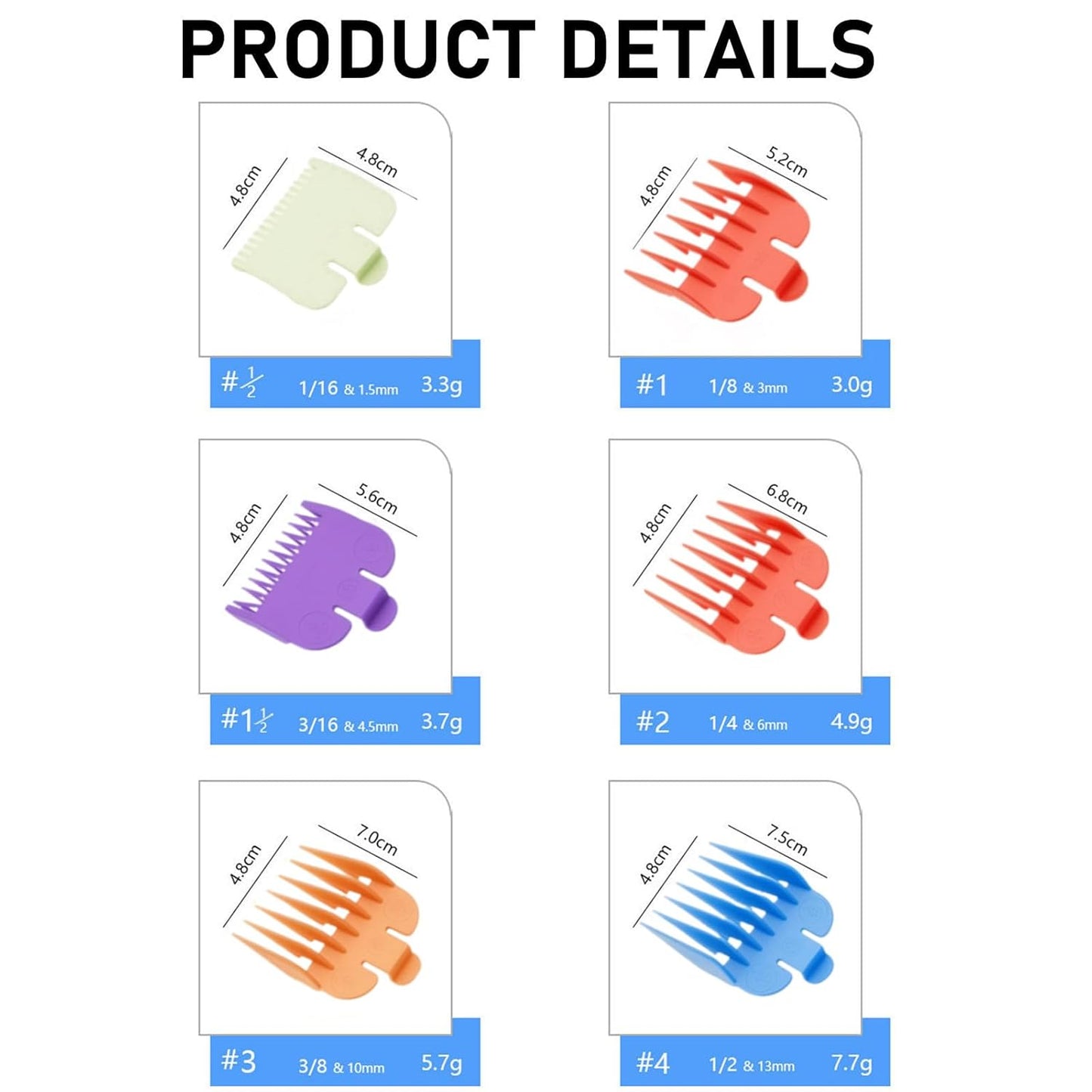 Wahl Clipper Guards Set - 10-Pack Professional Hair Clipper Guards | Multi-Color Coded Guide Combs, Cutting Length 1/16'' to 1''