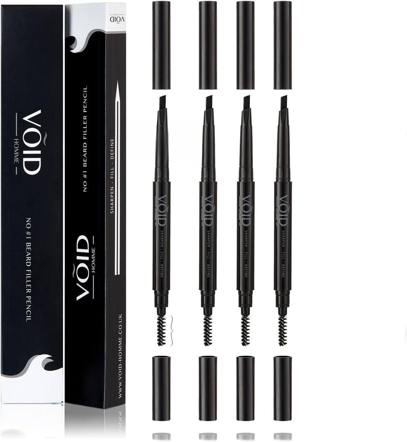 VOID Homme Beard Filler Pencil - Light Brown, Set of 4 - Instant, Waterproof Liner for Natural-Looking Beard Filling