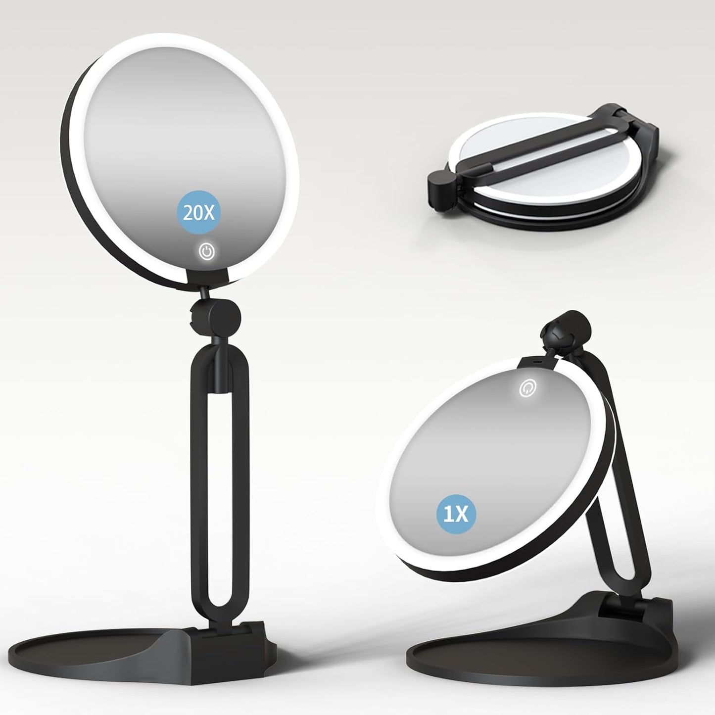 Magnifying Makeup Mirror with Light - 10X/1X Double-Sided, Rechargeable, 6-Inch Foldable Design | 3 Color Dimming