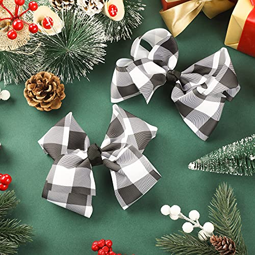 Syhood 2 Pcs Buffalo Plaid Hair Bows with Alligator Clips - Black & White