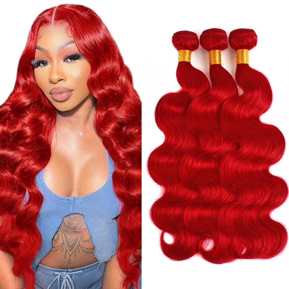 Red Human Hair Bundles Fire Red Body Wave Bundles 16 18 20 Inch Brazilian Virgin Remy Hair 3 Bundles Soft And Shiny Burgundy Hair Weave
