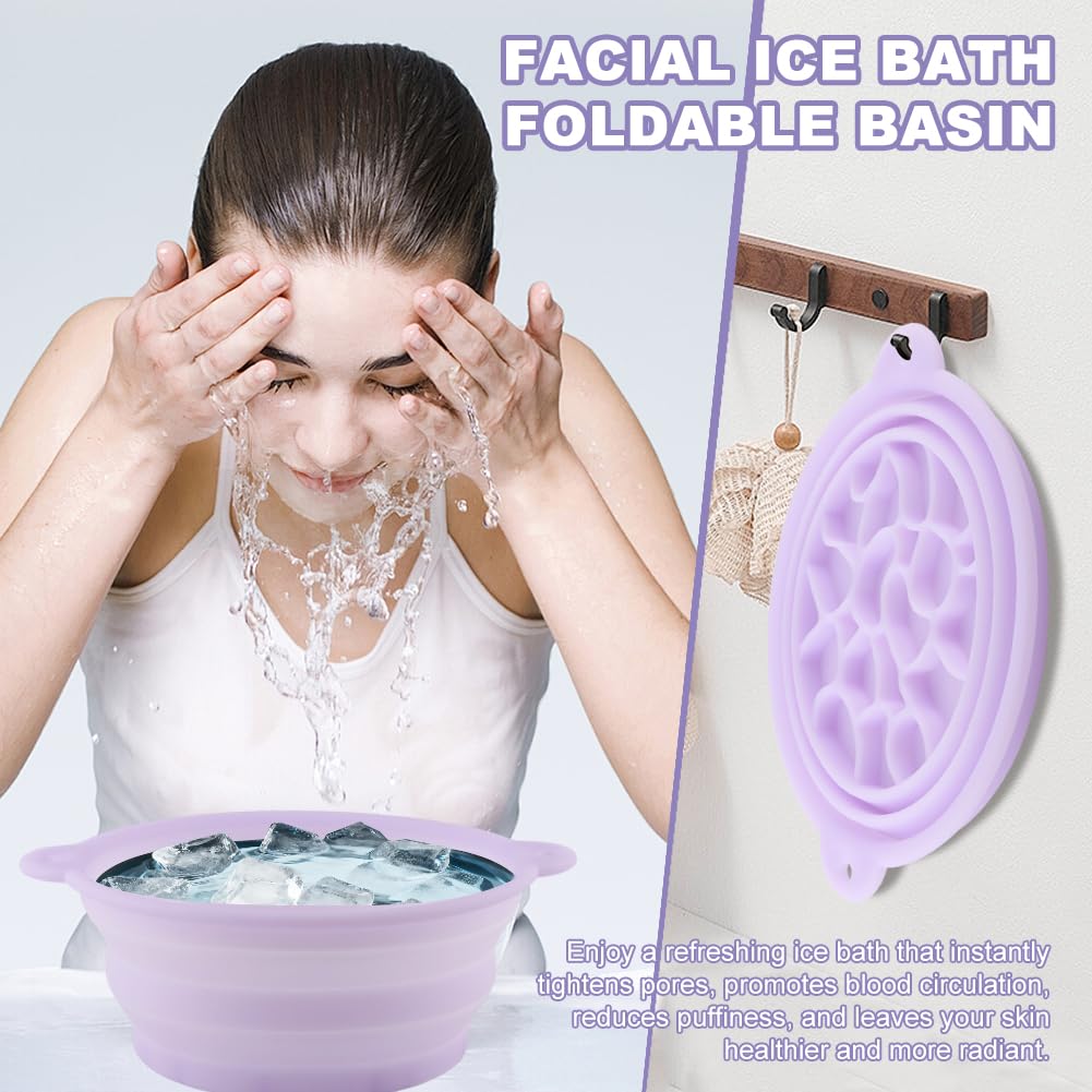 Face Bowl for Ice with Built-In Ice Tray, Collapsible Silicone Facial Ices Bath Bowl for Cold Plunge Therapys, Skin Tightening & Acne Relief, Portable Spa Tool for Home Travel