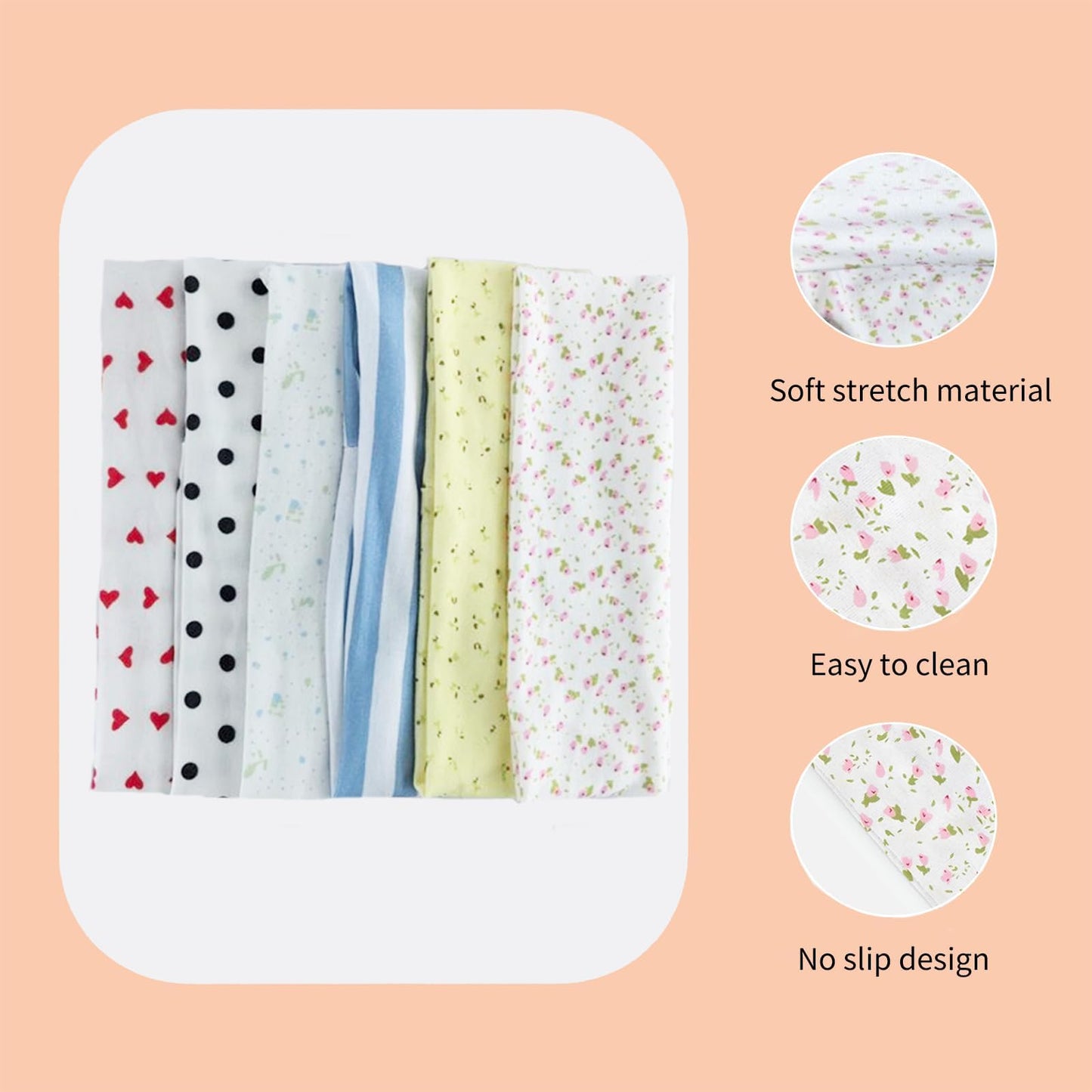 6 Pcs Anti-Slip Elastic Headbands for Women Soft Fabric Yoga Sweatbands with Floral Heart Print Stretchy, Sweat-Absorbent and Lightweight for Fitness, Running and Daily Wear