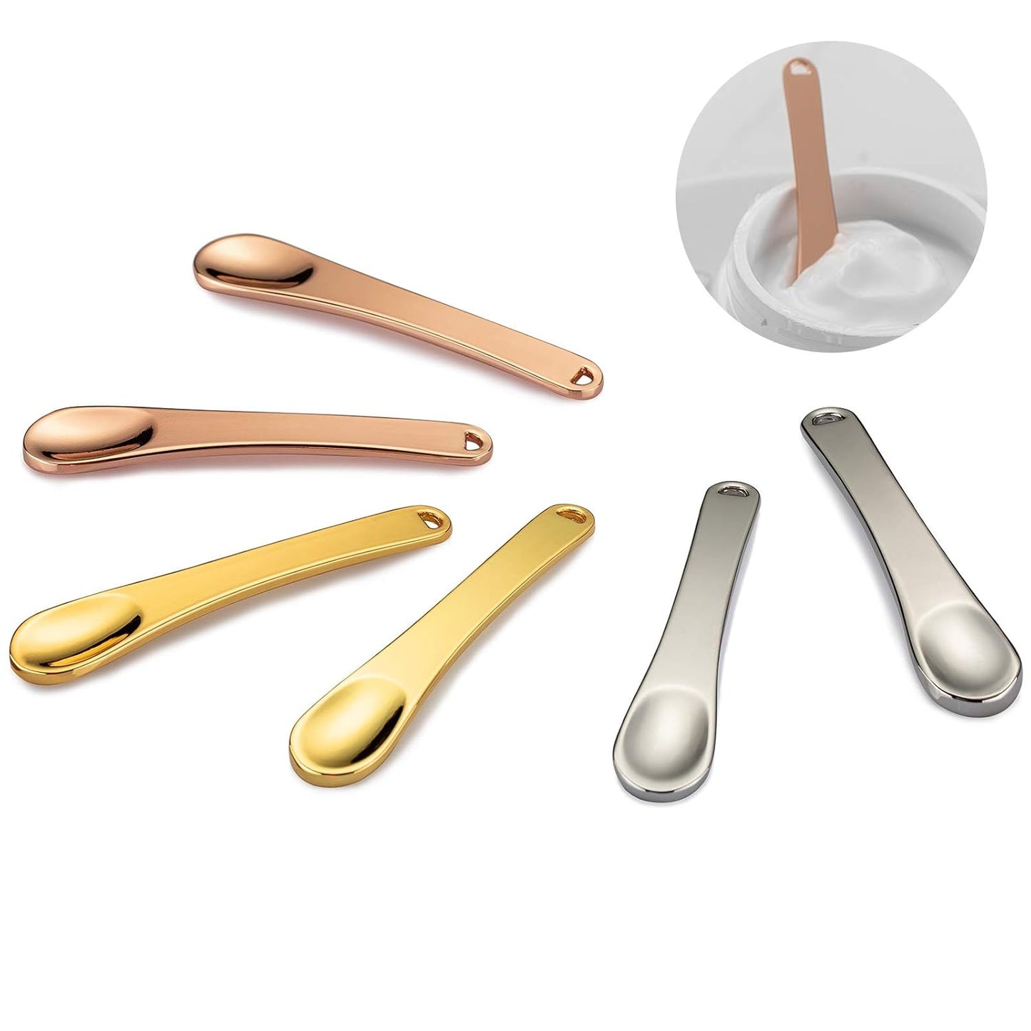 Tekson 6-Piece Metal Cosmetic Spatula Set - Reusable Makeup Spoons for Creams & Lotions | Rose Gold, Gold, Silver