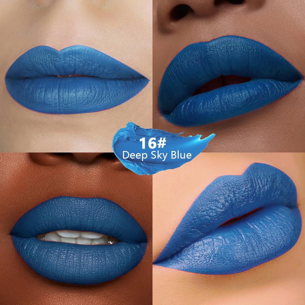HHLTOH Sky Blue Matte Lipstick - Pigmented Lip Crayon & Face Paint Stick for Women Everyday Halloween Birthday Party Wear, Younger-Looking Lip Makeup, Labial para fiesta de disfraces 16