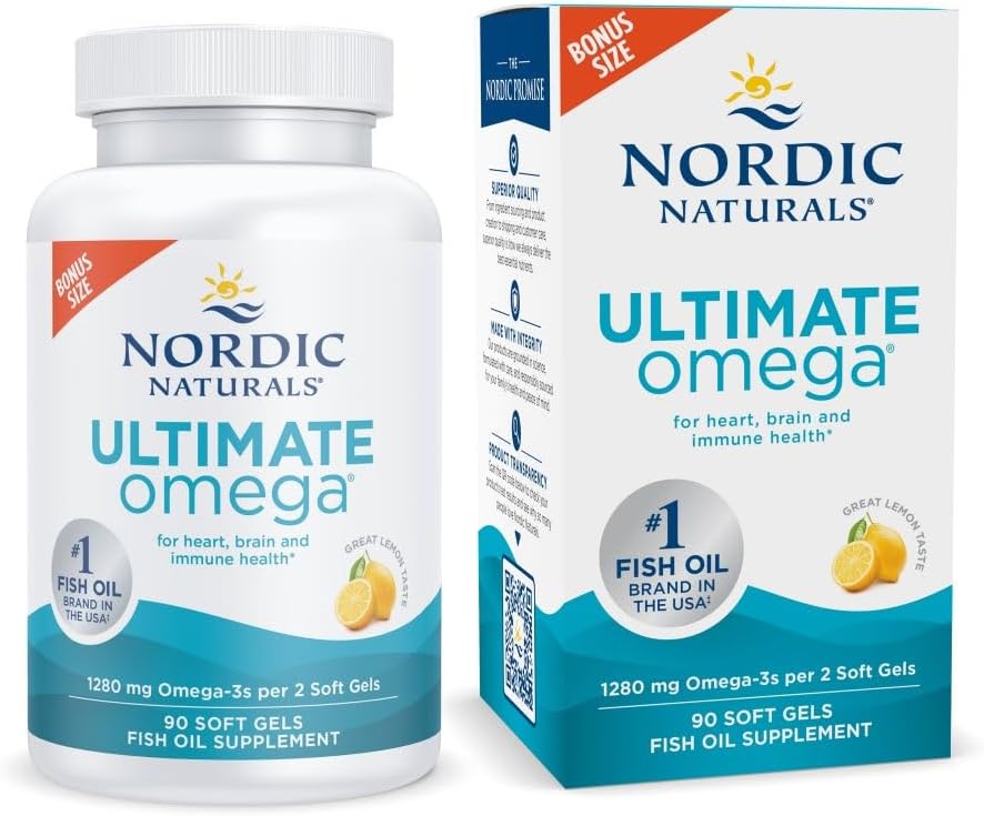 Nordic Naturals Ultimate Omega - High-Potency Omega-3 Fish Oil Supplement | 90 Soft Gels, Lemon Flavor, 1280 mg Omega-3