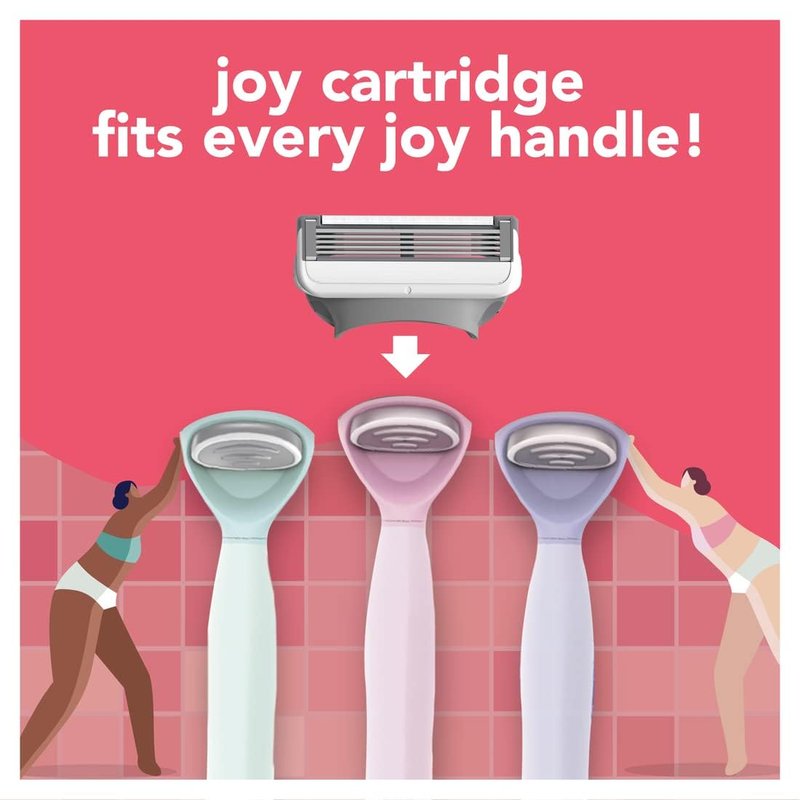 joy Razors for Women, 1 Handle, 8 Razor Blade Refills, Pink, Lubrastrip to Help Avoid Skin Irritation