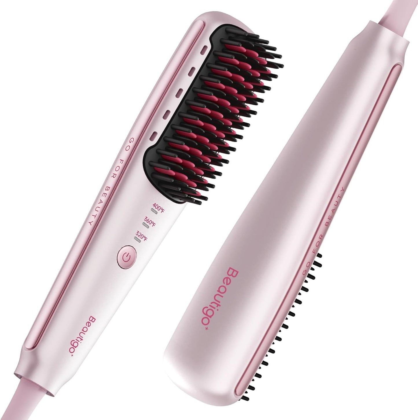 Mini Ionic Hair Straightener Brush - Portable Travel Comb with 3 Temperature Settings | Fast Heating & Anti-Scald, Rose Gold