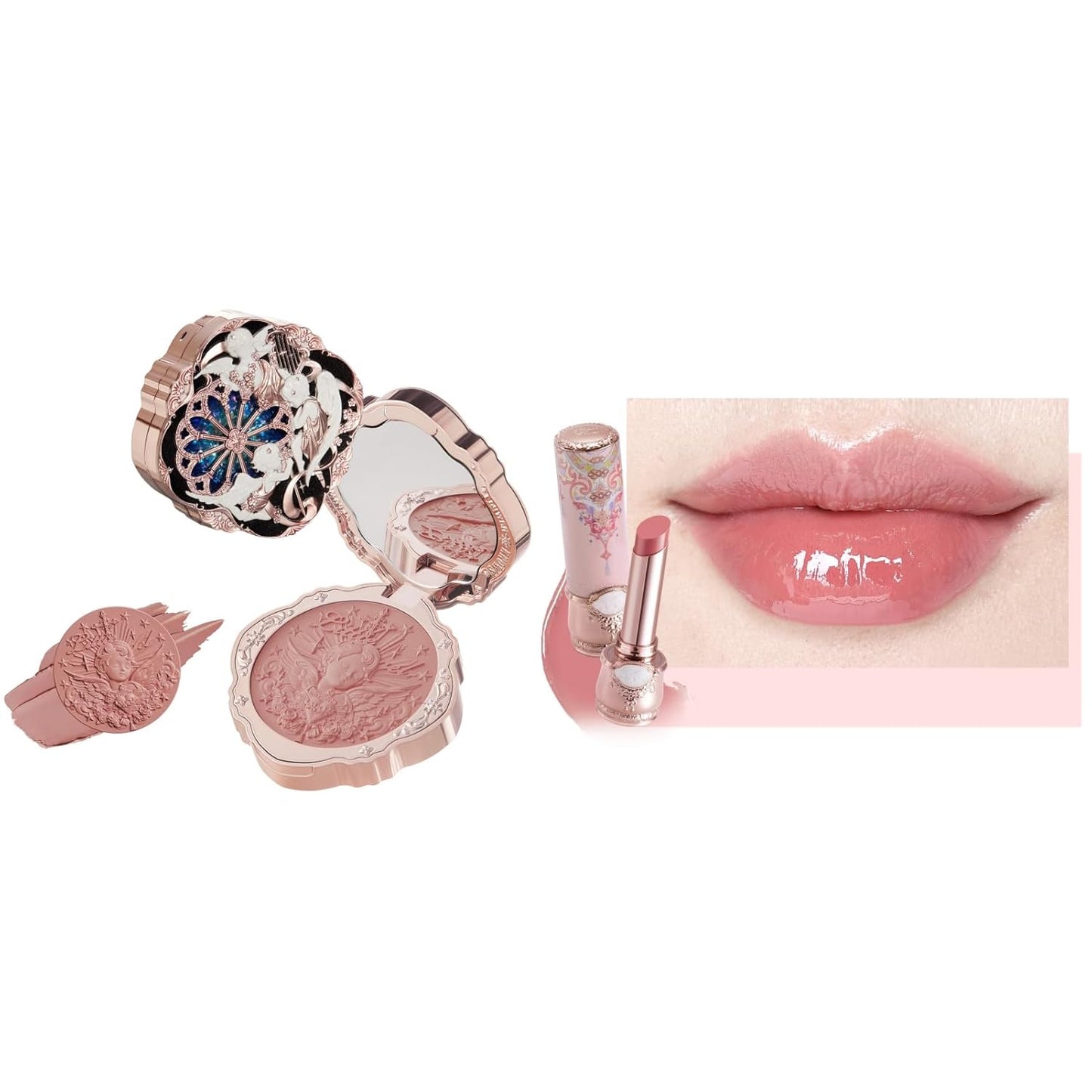 Flower Knows Cream Blush & Lipstick Set | Buildable Dewy Makeup - Blush 04 Rose Ashes & Lipstick C07 Red Bean